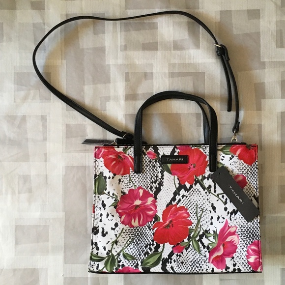 Tahari Floral Snake Satchel. - Picture 2 of 9